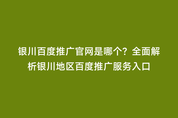 银川百度推广官网是哪个?全面解析银川地区百度推广服务入口
