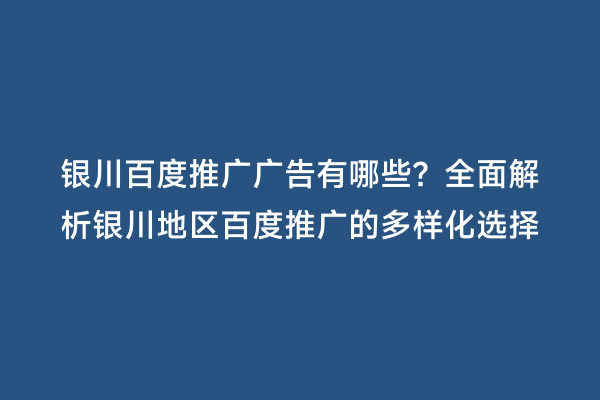 银川百度推广广告有哪些?全面解析银川地区百度推广的多样化选择