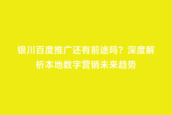 银川百度推广还有前途吗?深度解析本地数字营销未来趋势