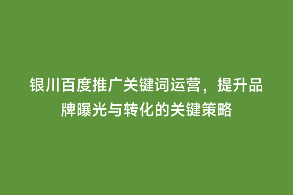 银川百度推广关键词运营,提升品牌曝光与转化的关键策略