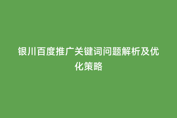 银川百度推广关键词问题解析及优化策略
